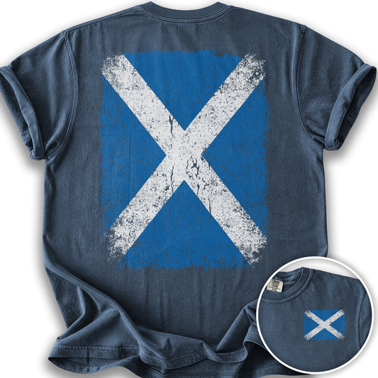 Scotland Distressed Flag Front/Back Print T-Shirt - Denim