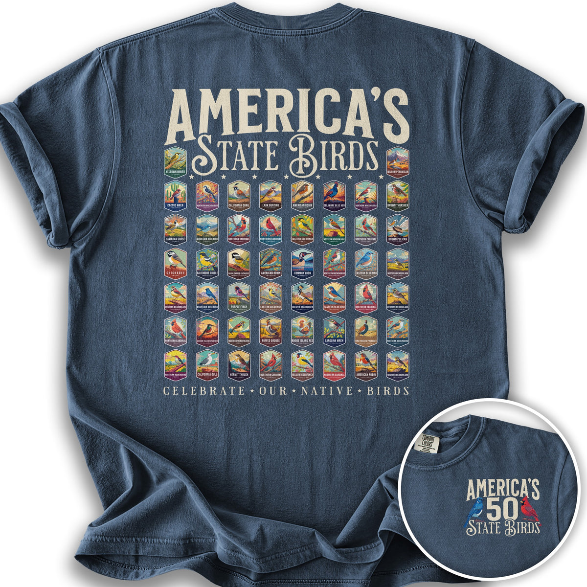 America's State Birds Front/Back Print T-Shirt - Denim