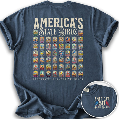 America's State Birds Front/Back Print T-Shirt - Denim
