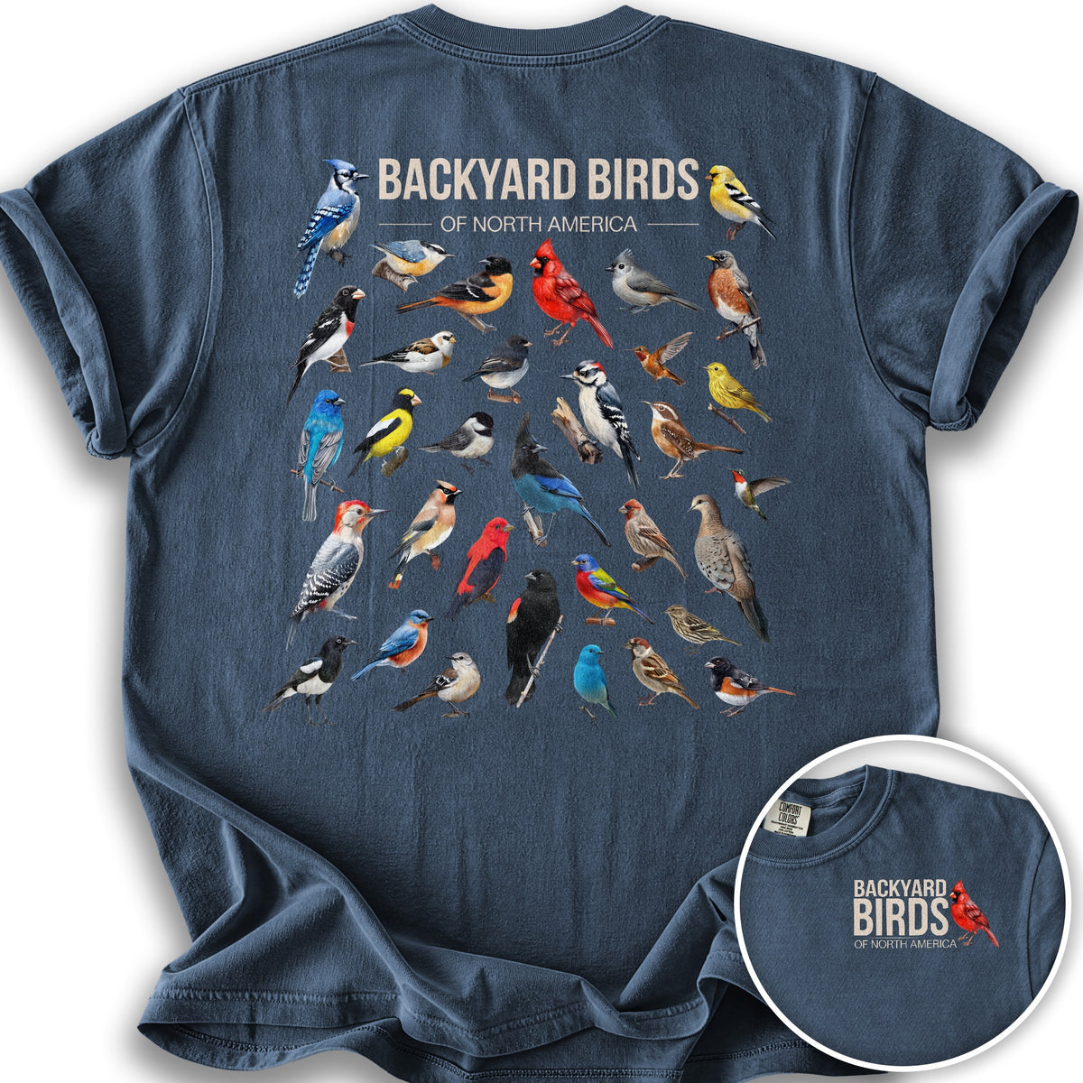 Backyard Birds Front/Back Print T-Shirt - Denim