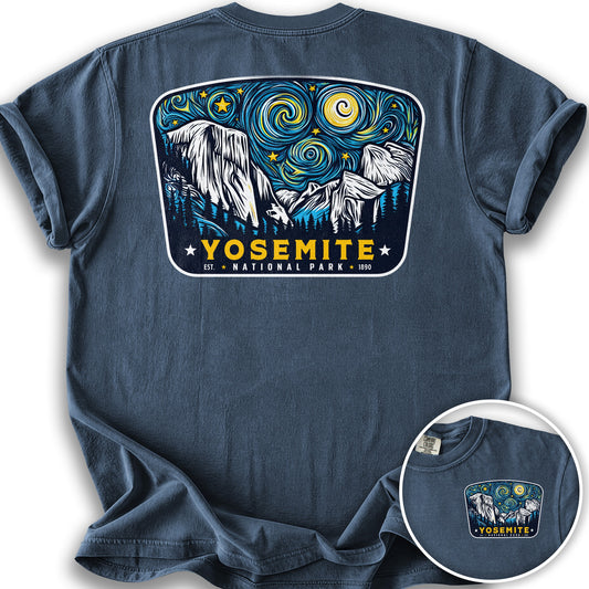 Yosemite National Park "Starry Night" Front/Back Print T-Shirt - Denim
