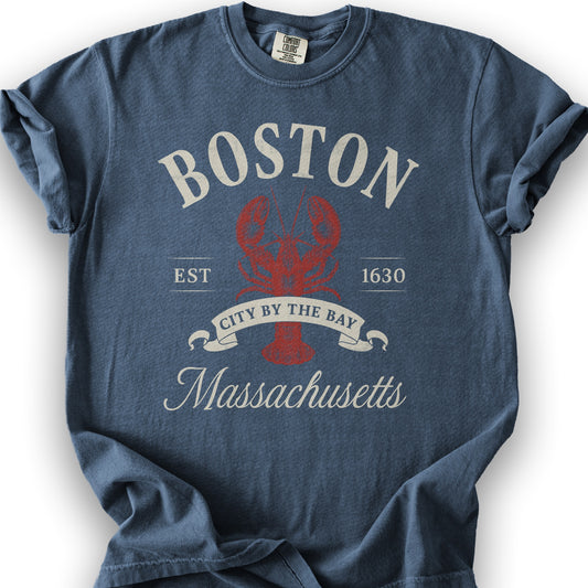 Boston City By the Bay Lobster T-Shirt - Denim