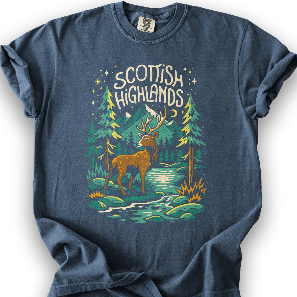 Scottish Highlands "Midnight Stag" T-Shirt - Denim