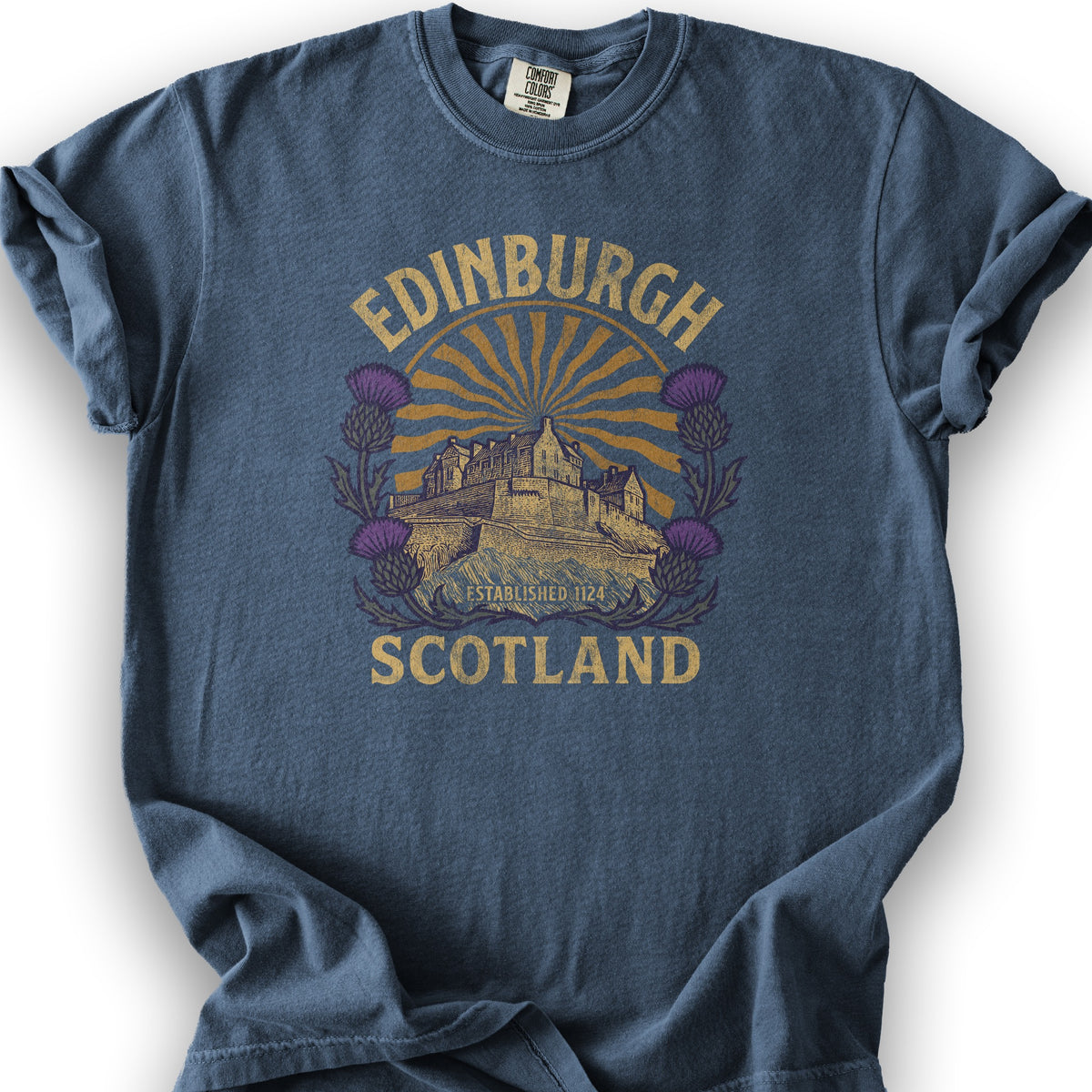 Edinburgh Scotland Retro Sunburst T-Shirt - Denim