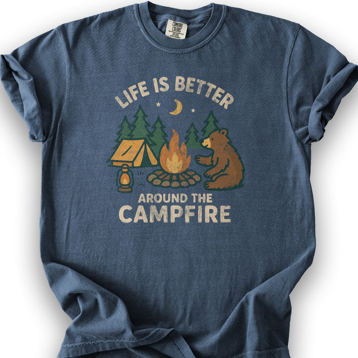 Around The Campfire "Happy Bear" T-Shirt - Denim