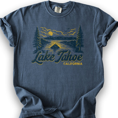 Lake Tahoe Emerald Bay Sketch T-Shirt - Denim