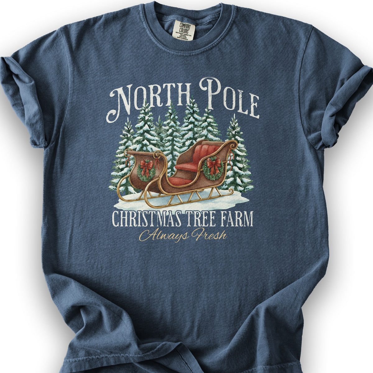 North Pole Christmas Tree Farm T-Shirt - Denim