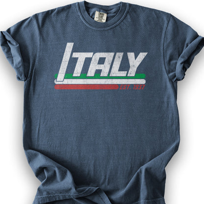 Italy Retro Stripe T-Shirt - Denim