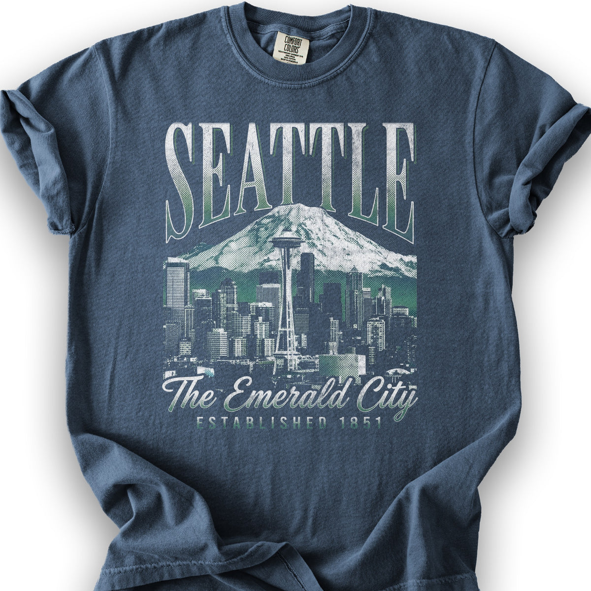 Seattle 90's Halftone T-Shirt - Denim