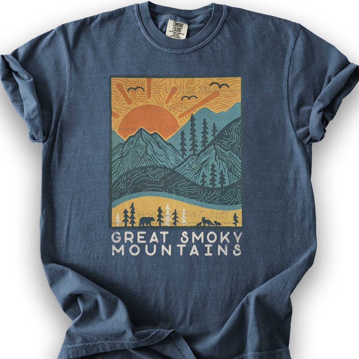 Smoky Mountains Scandi T-Shirt - Denim