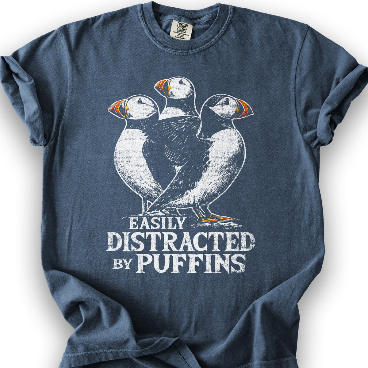 Easily Distracted By Puffins T-Shirt - Denim
