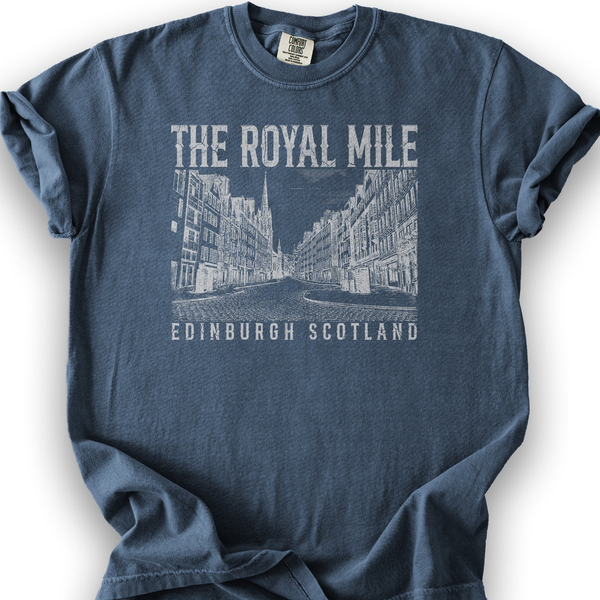 Royal Mile Scotland Sketch T-Shirt - Denim