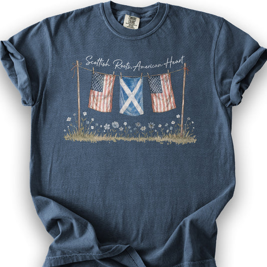 Scottish Roots American Heart T-Shirt - Denim