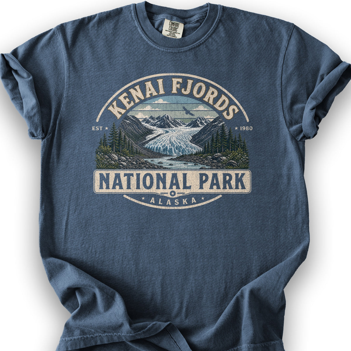 Kenai Fjords Medallion T-Shirt - Denim
