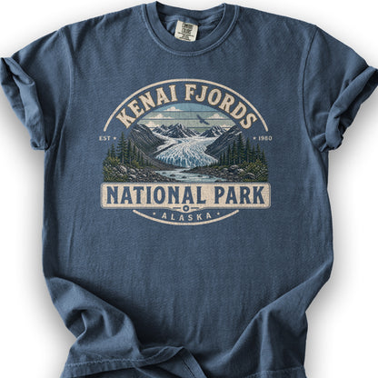 Kenai Fjords Medallion T-Shirt - Denim