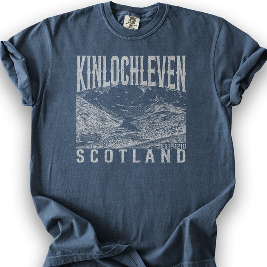 Kinlochleven Scotland Sketch T-Shirt - Denim