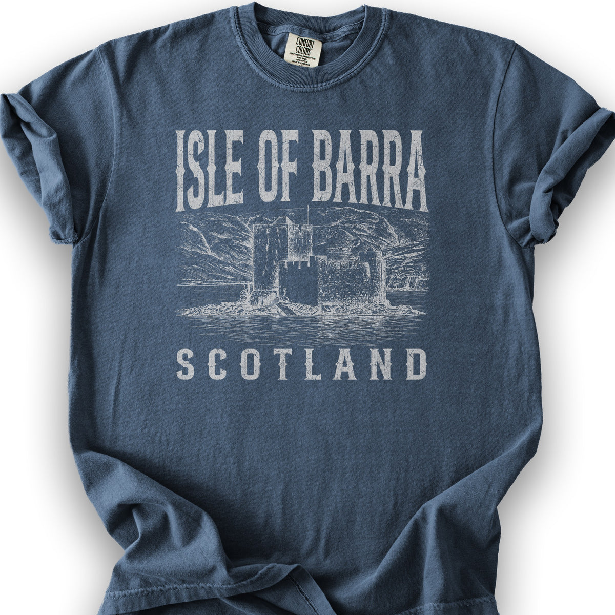Isle of Barra Scotland Sketch T-Shirt - Denim