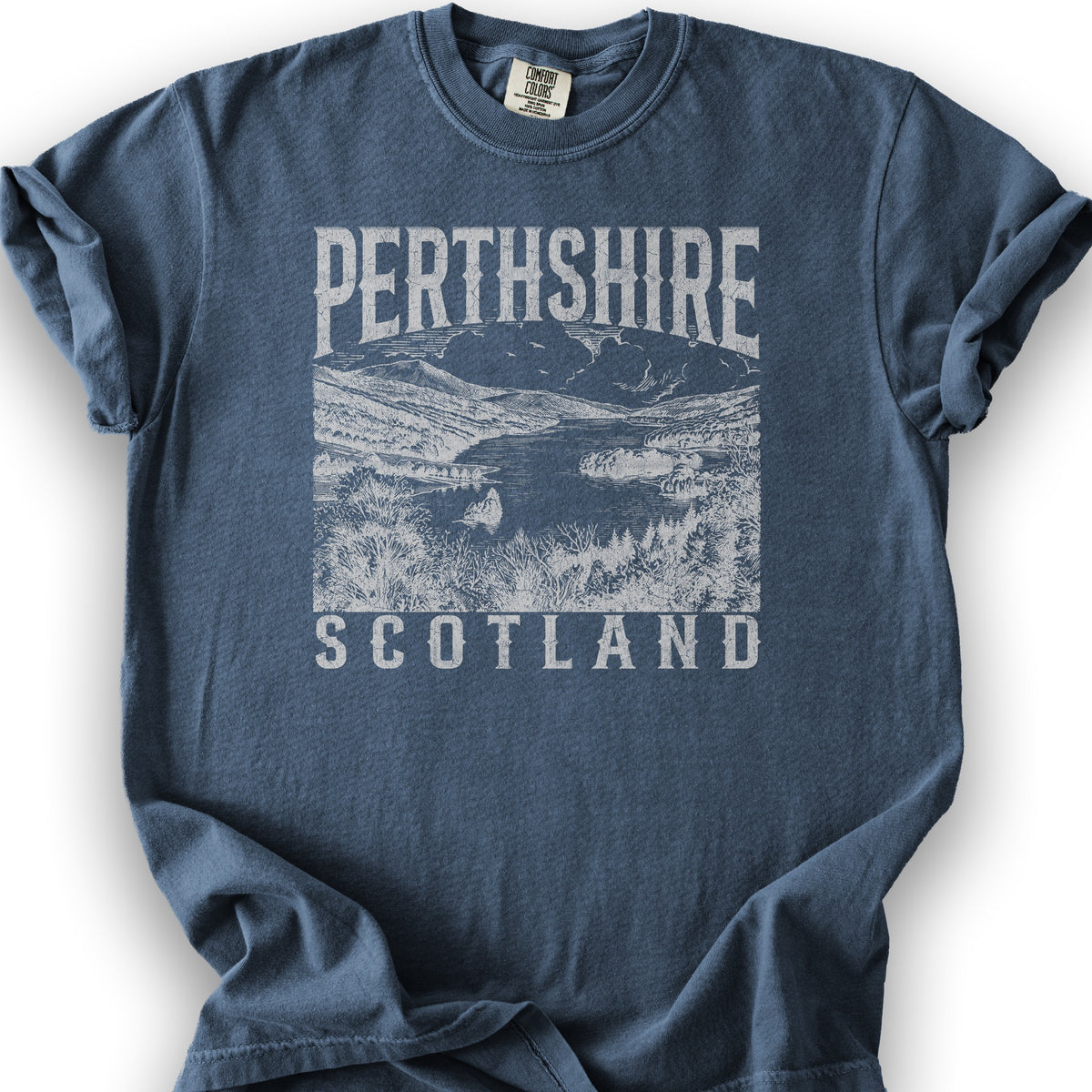 Perthsire Scotland Sketch T-Shirt - Denim