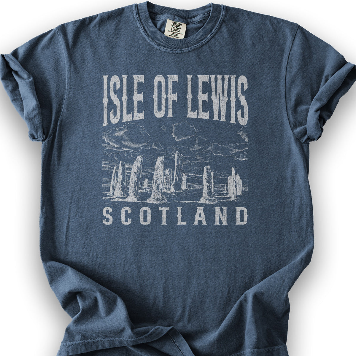 Isle of Lewis Scotland Sketch T-Shirt - Denim