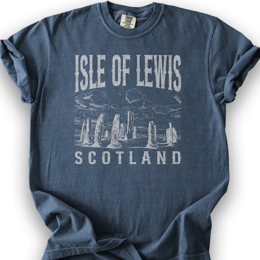 Isle of Lewis Scotland Sketch T-Shirt - Denim