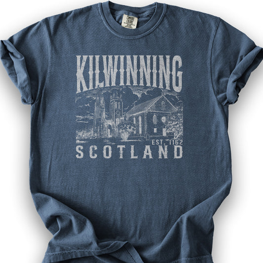 Kilwinning Scotland Sketch T-Shirt - Denim