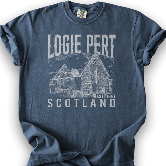 Logie Pert Scotland Sketch T-Shirt - Denim