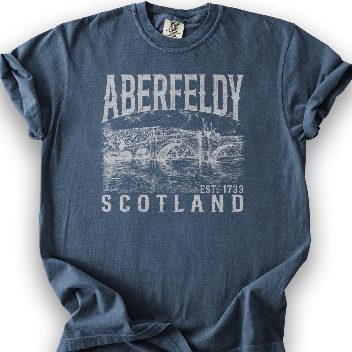 Aberfeldy Scotland Sketch T-Shirt - Denim