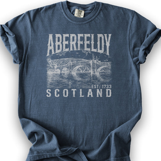 Aberfeldy Scotland Sketch T-Shirt - Denim