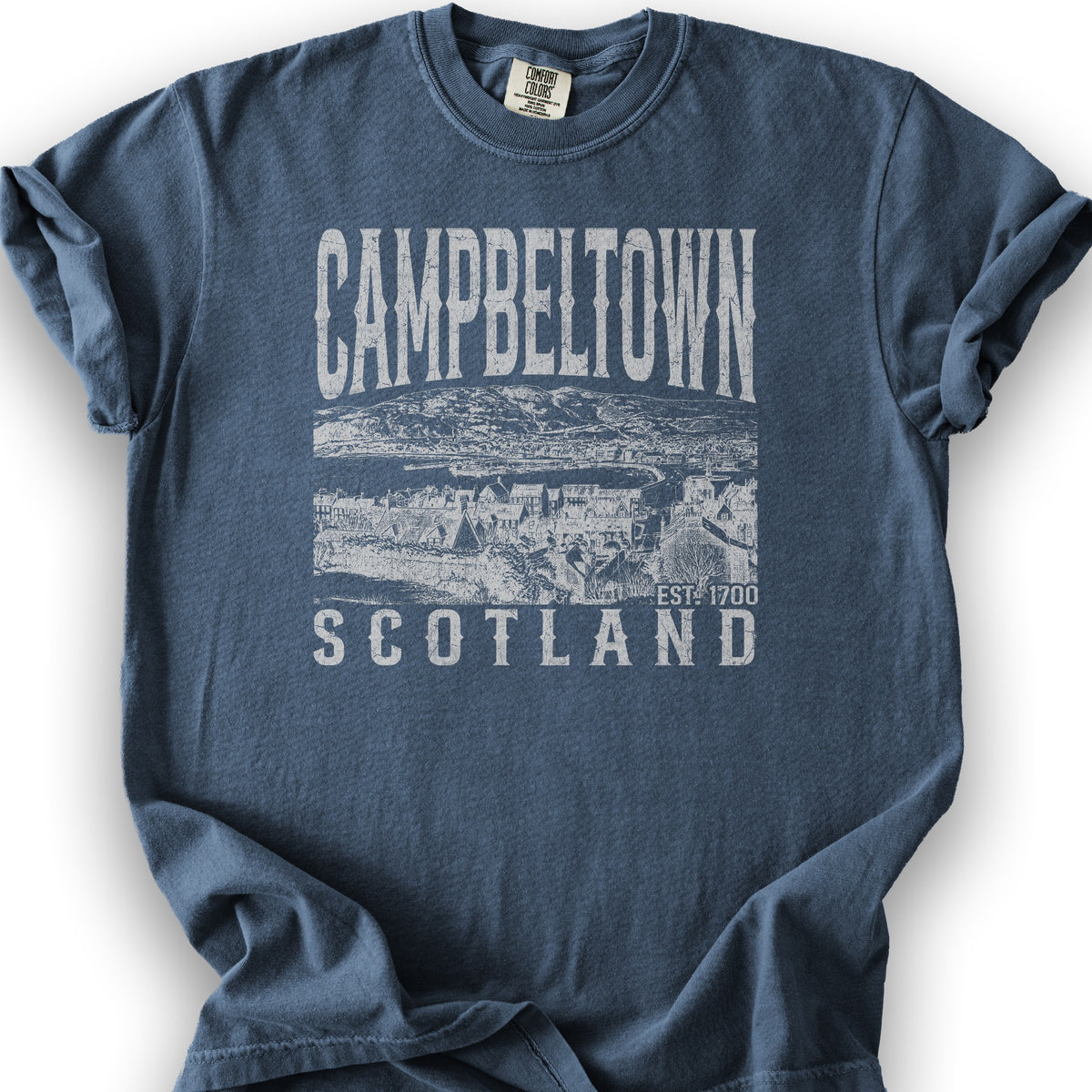 Campbeltown Scotland Sketch T-Shirt - Denim