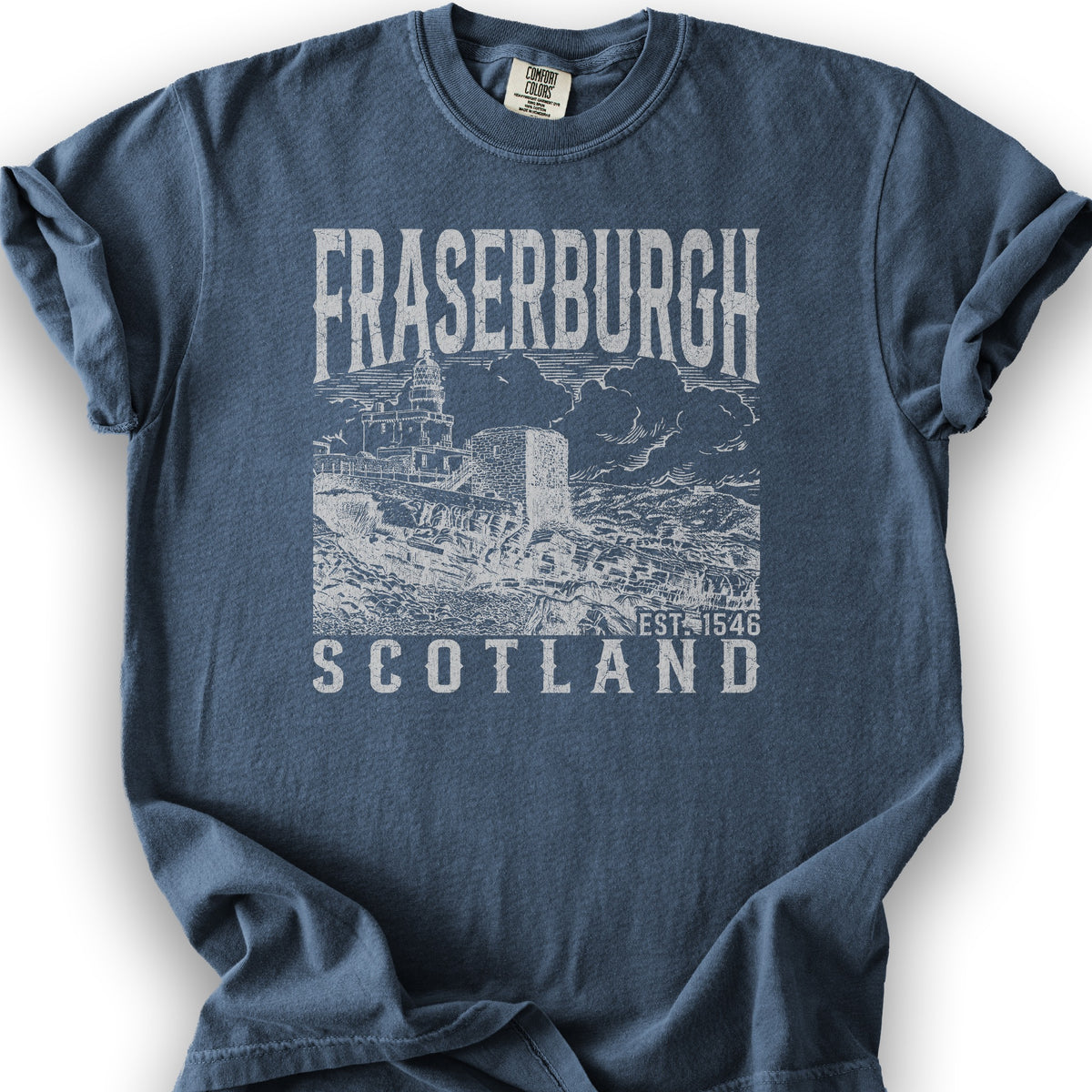 Fraserburgh Scotland Sketch T-Shirt - Denim