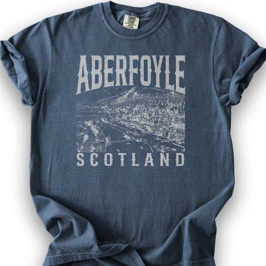 Aberfoyle Scotland Sketch T-Shirt - Denim