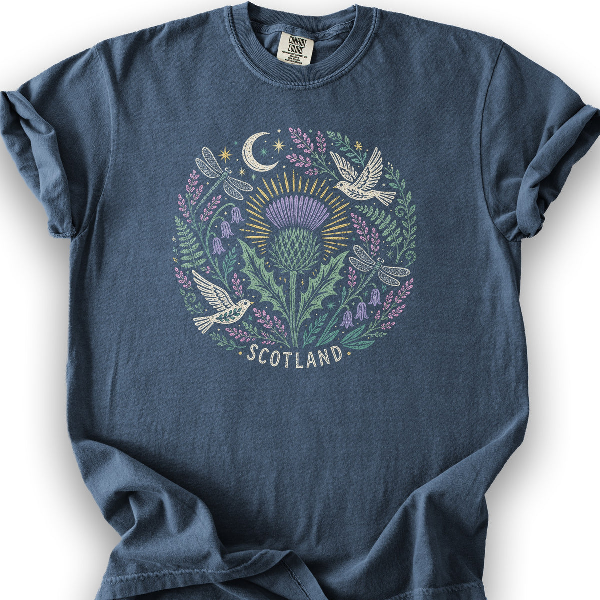 Scotland Thistle Doves T-Shirt - Denim