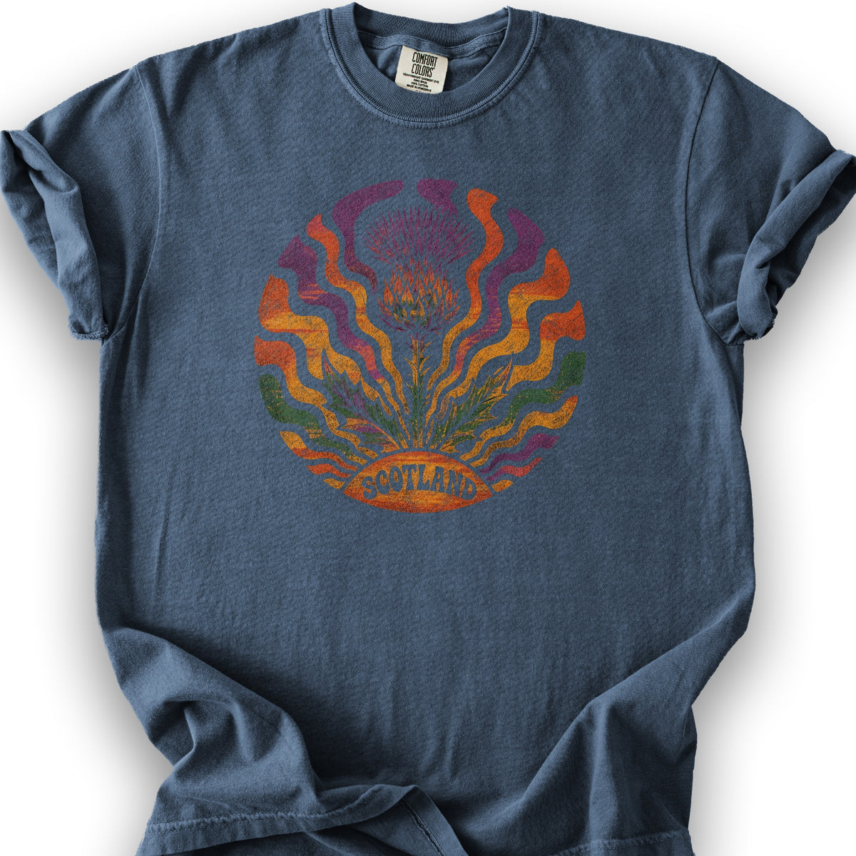 Groovy Scotland Thistle T-Shirt - Denim