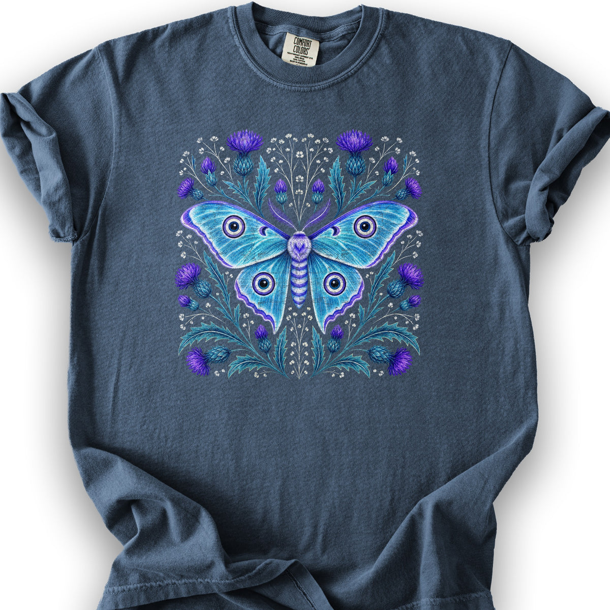 Emperor Moth Thistle T-Shirt - Denim
