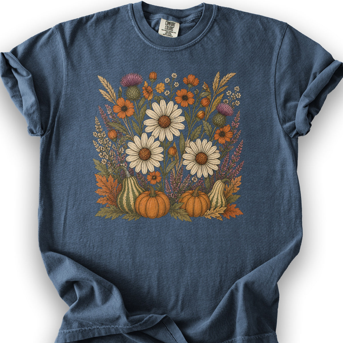 Pumpkin Florals T-Shirt - Denim