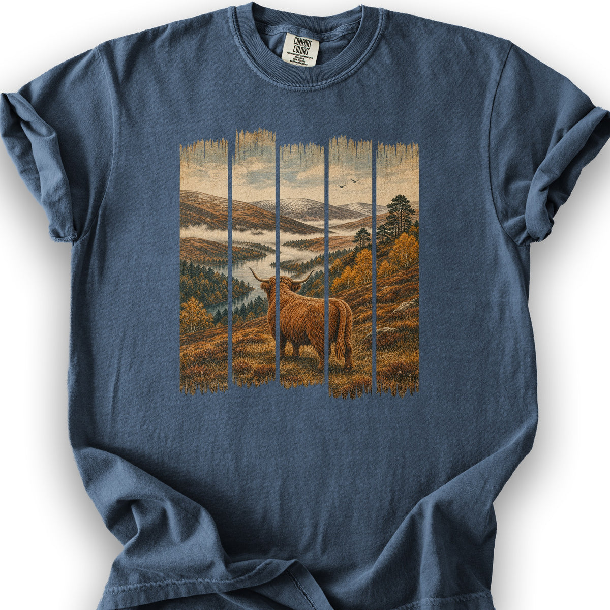 Scotland Coo Panels T-Shirt - Denim