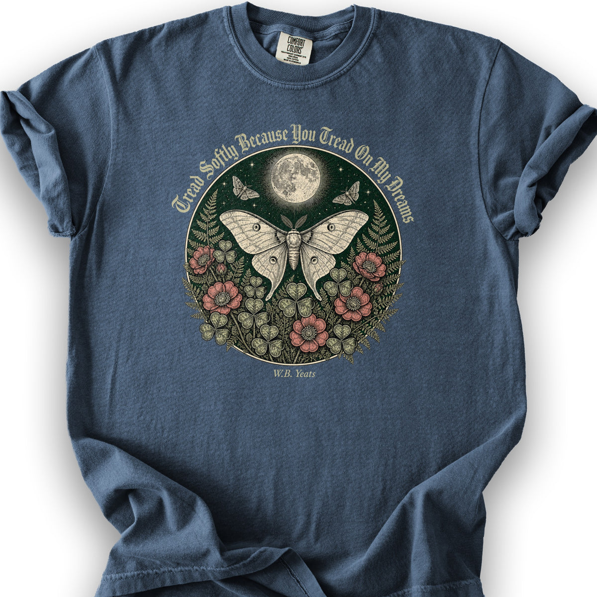 Yeats Moon Moth T-Shirt - Denim