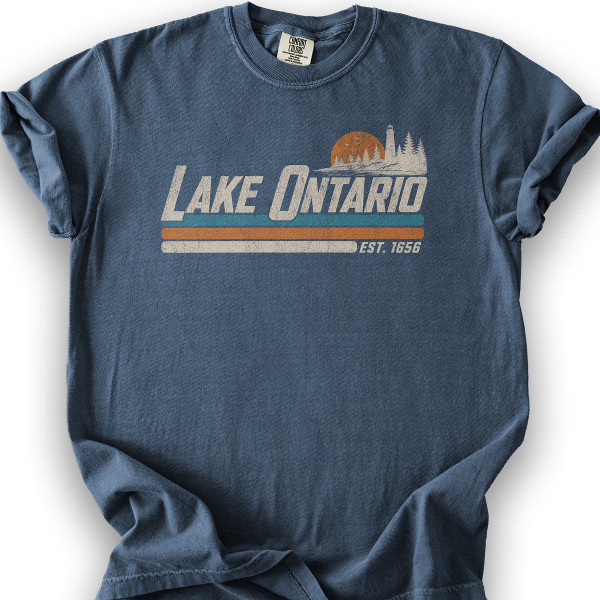 Bargain Bin Overstock! Lake Ontario Retro Stripe T-Shirt - Denim
