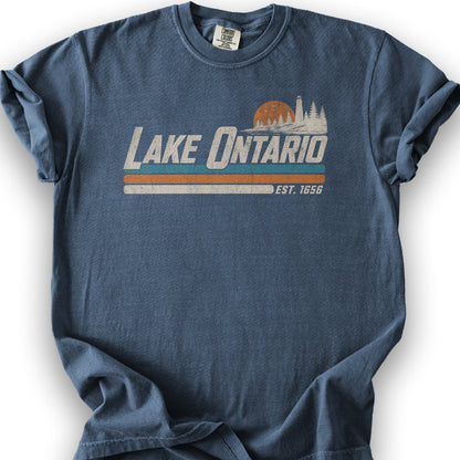 Bargain Bin Overstock! Lake Ontario Retro Stripe T-Shirt - Denim