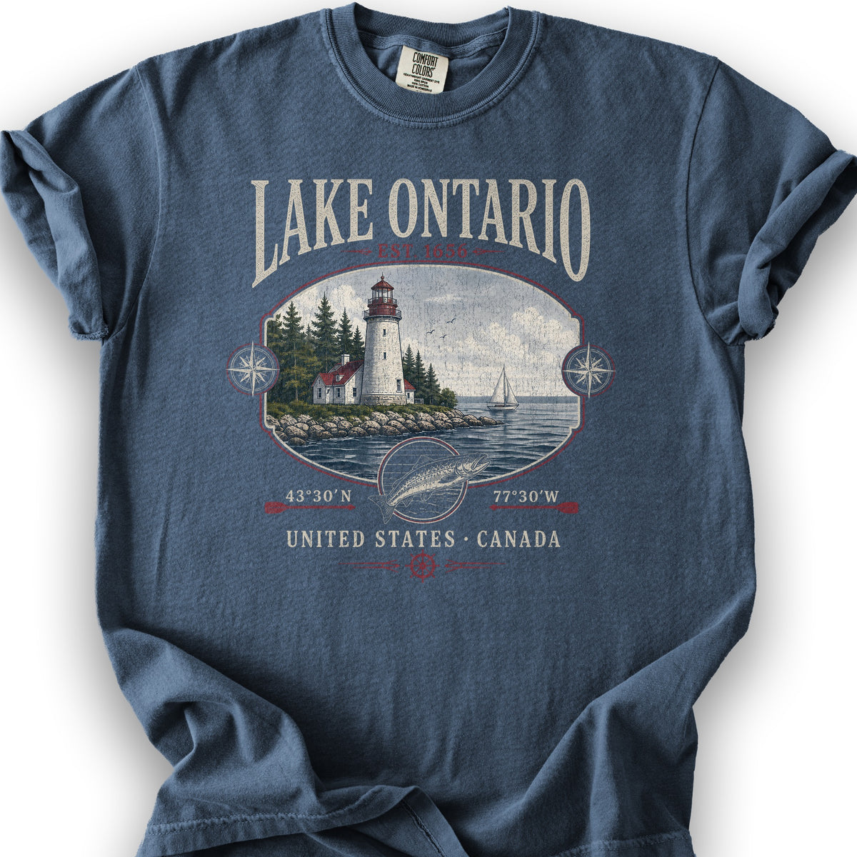 Lake Ontario Retro 90's T-Shirt - Denim