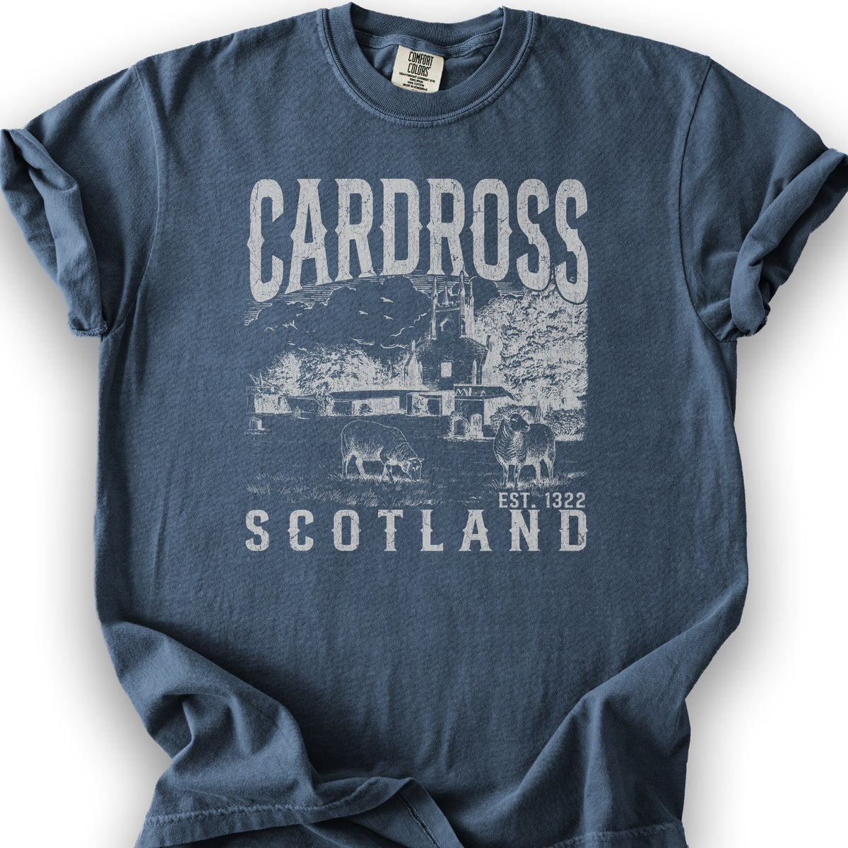 Cardross Scotland Sketch T-Shirt - Denim