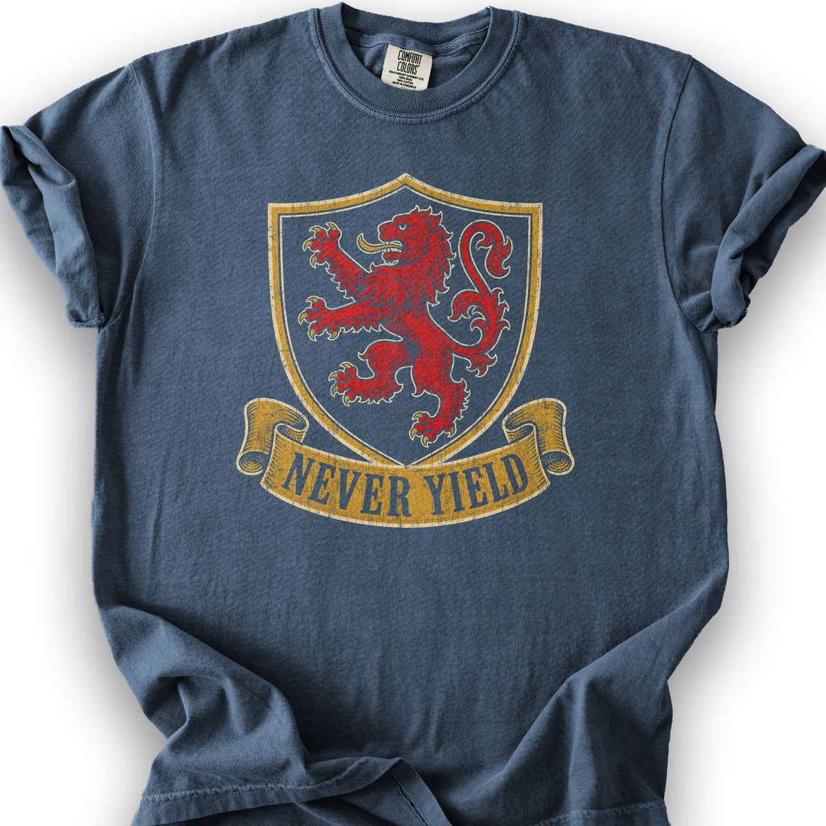 Never Yield Lion T-Shirt - Denim