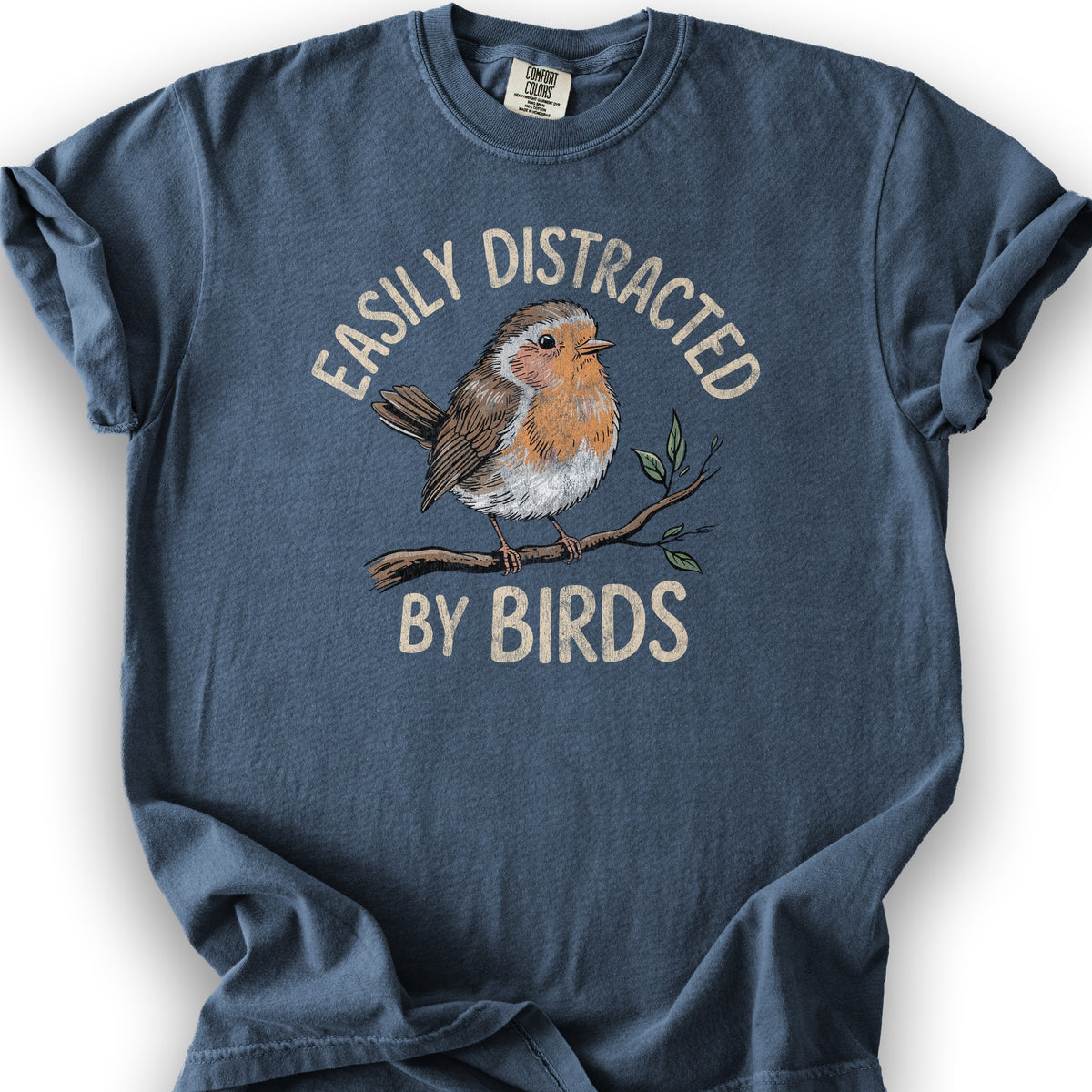 Easily Distracted By Birds Robin Textured T-Shirt - Denim