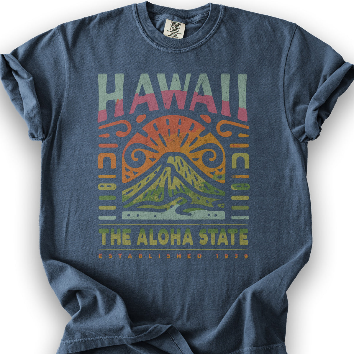 Hawaii The Aloha State "Volcano Tatoo" T-Shirt - Denim