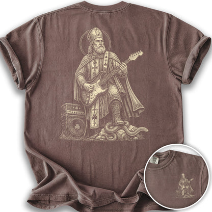 Saint Patrick Guitar Front/Back Print T-Shirt - Espresso