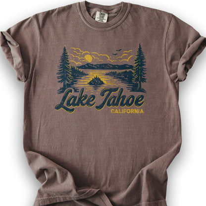 Lake Tahoe Emerald Bay Sketch T-Shirt - Espresso
