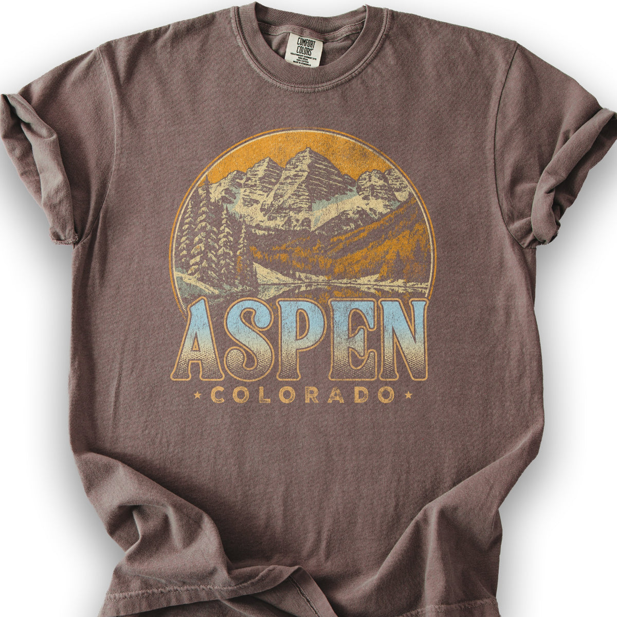 Aspen Colorado Groovy Screenprint T-Shirt - Espresso