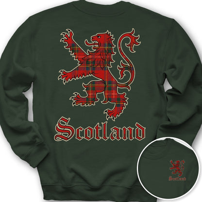 Scotland Tartan Lion Front/Back Print Sweatshirt - Forest Green