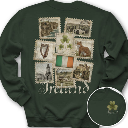 Ireland Vintage Stamps Front/Back Print Sweatshirt - Forest Green