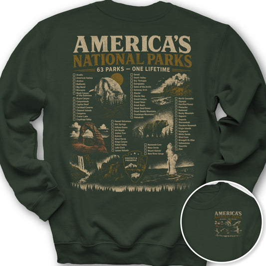 Vintage Parks Checklist Front/Back Print Sweatshirt - Forest Green